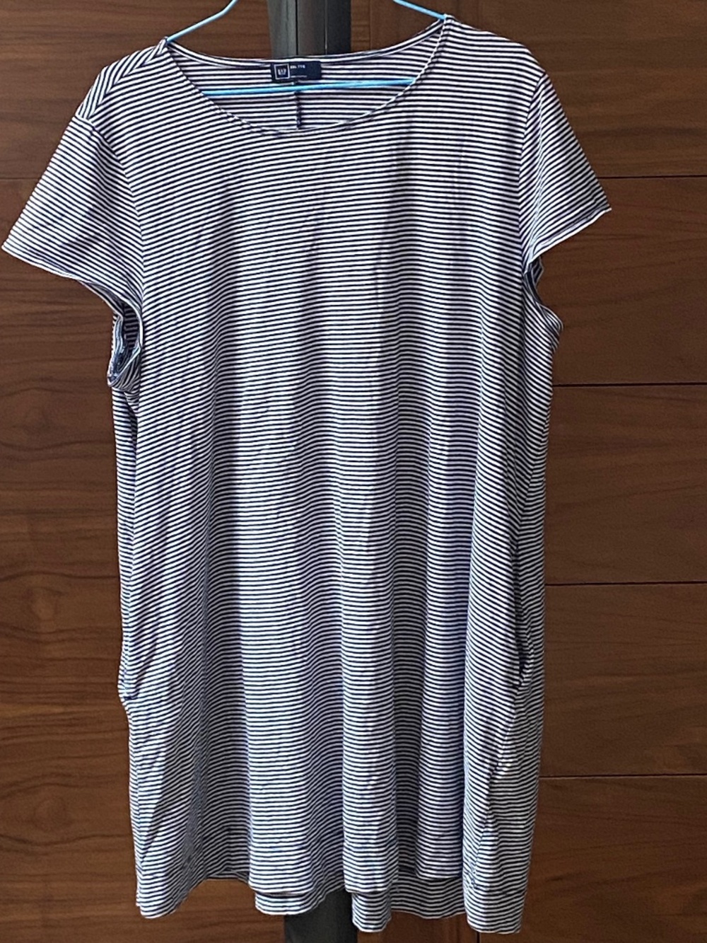 Gap Striped Short Sleeve Pocket T-Shirt Dress - Navy/White - XXL